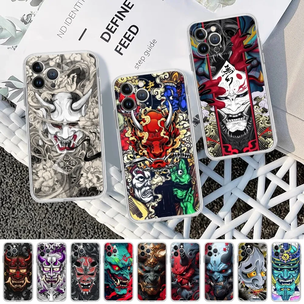 Samurai Oni Mask Phone Case for iPhone 15 8 7 6 6S Plus X SE 2020 XR XS 14 11 12 13 Mini Pro Max Mobile Case