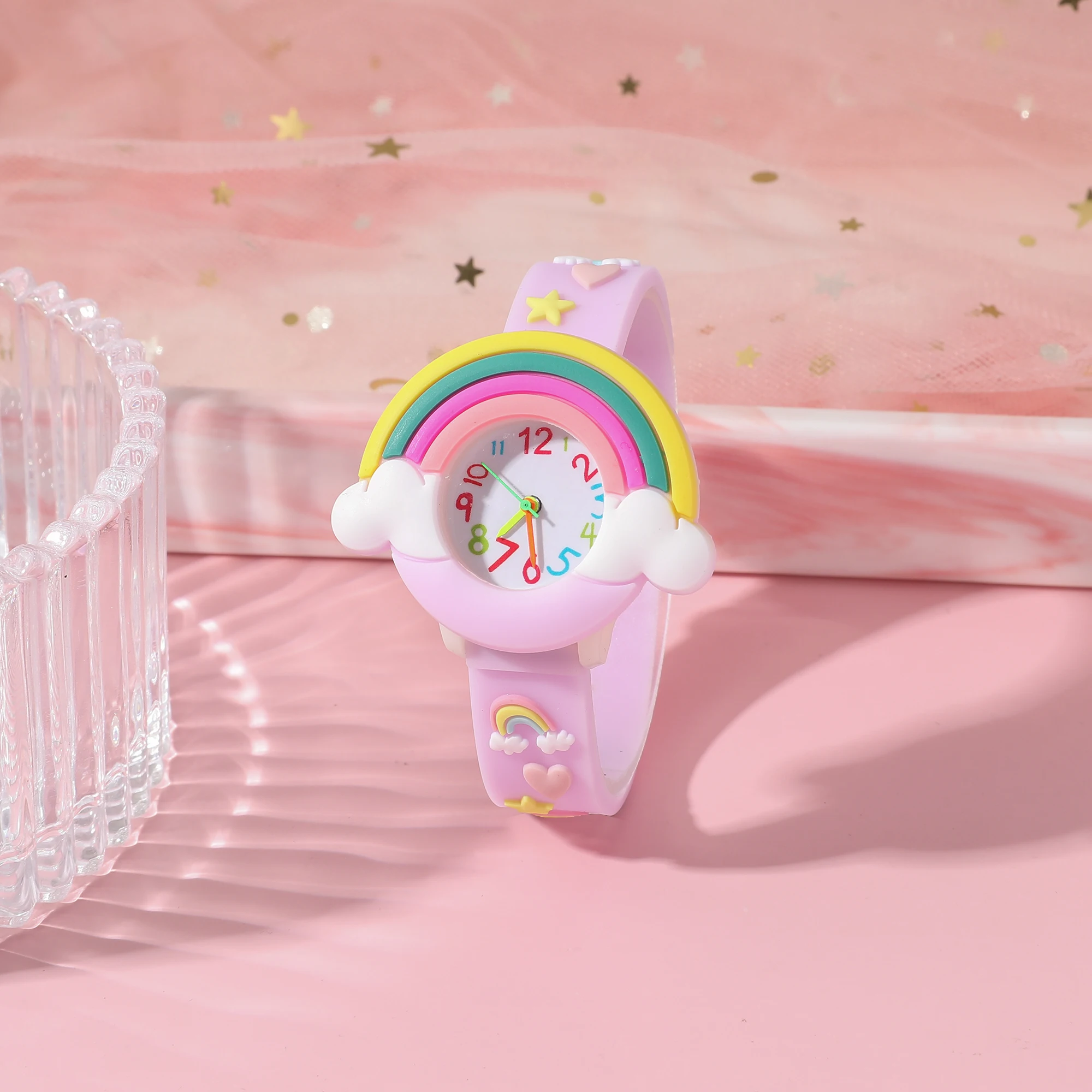 جديد قوس قزح الكرتون نمط سيليكون كوارتز ساعة فتاة طالب هدية ساعة مجوهرات هدية صغيرة مجموعة أربع قطع #5