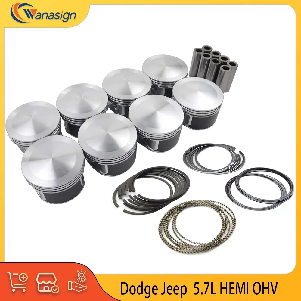 

AUTO ENGINE PARTS Pistons & Rings Set For Dodge Ram Chrysler 300 Jeep Grand Cherokee 5.7L HEMI OHV 2009-2016