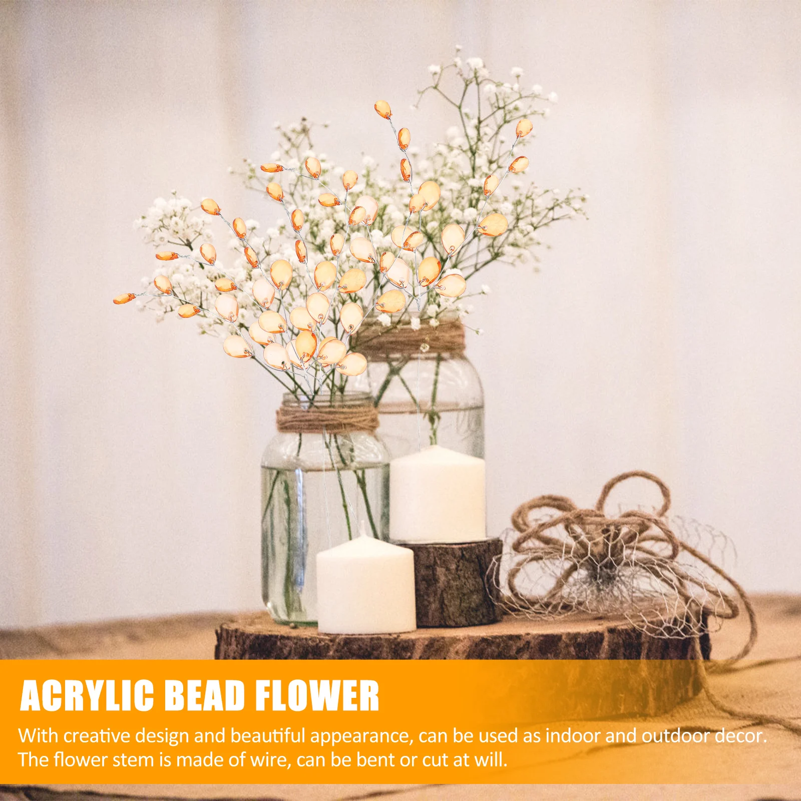 

50Pcs DIY Acrylic Flower Branch Flexible Wire Stem for Home Decor Gift Making DIY Acrylic Bead Flower Bead Stems