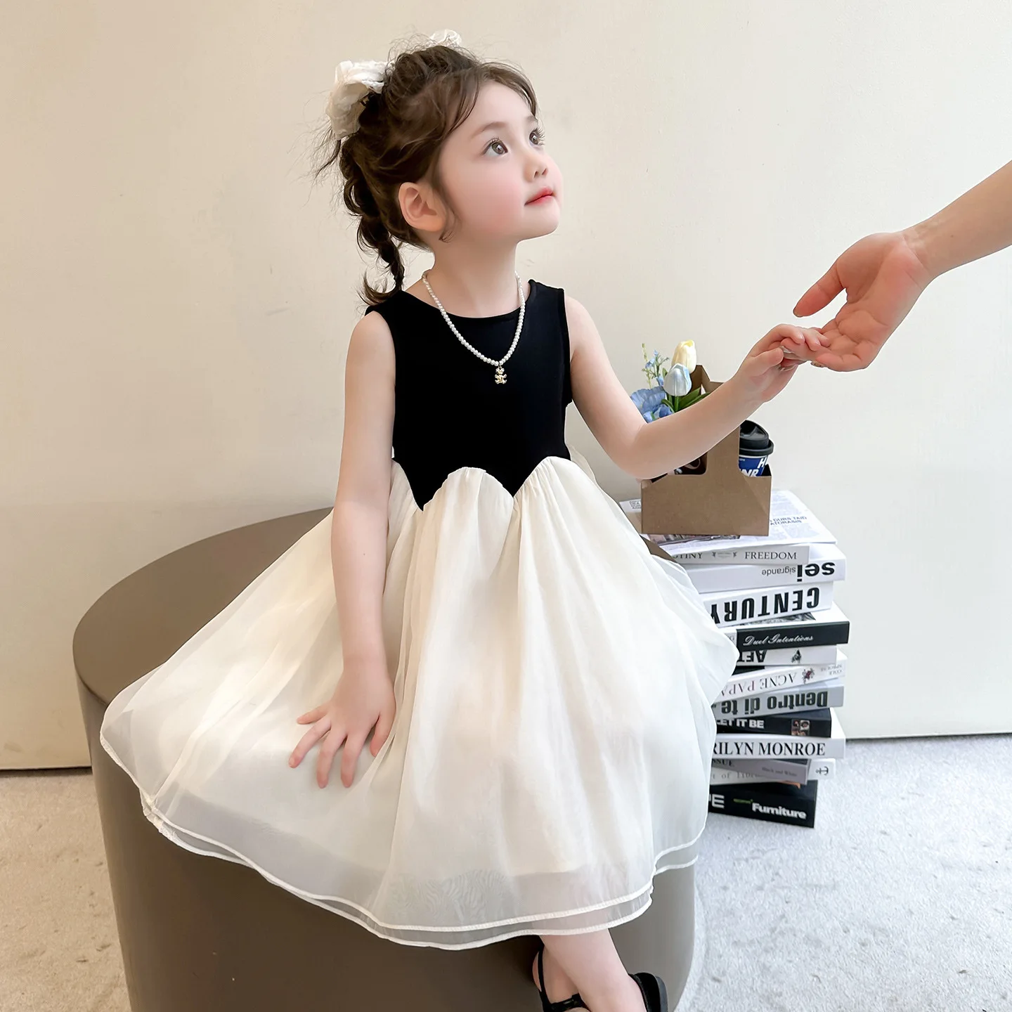 

Girls Skirt 2025 Summer New Children's Clothing Korean Style Girls Baby Black Vest Mesh Princess Dress Casual Simple Daily