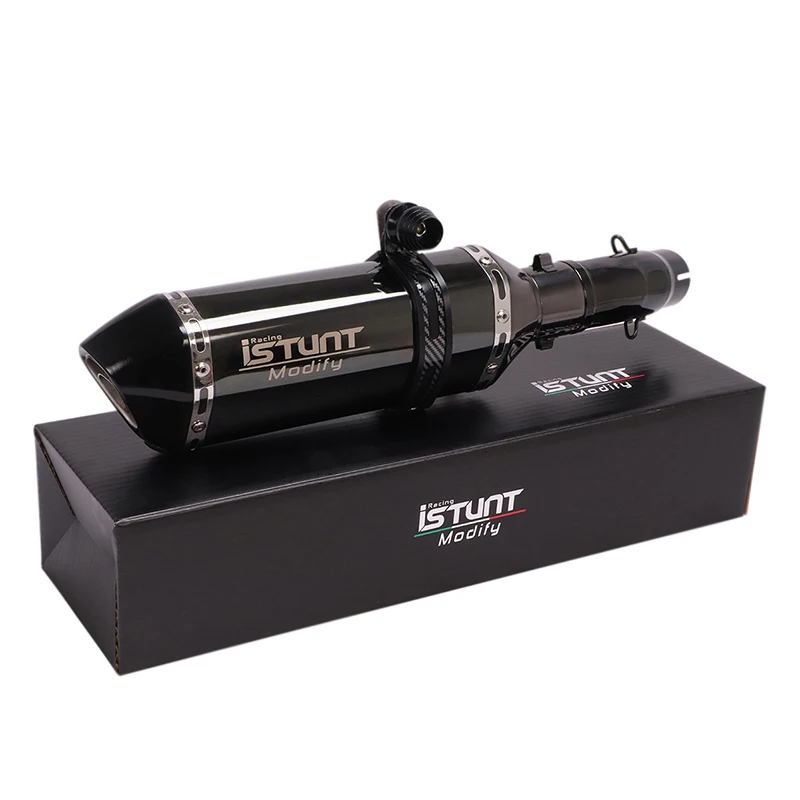 Motorcycle Black Exhaust Istunt Muffler with Middle Link Pipe