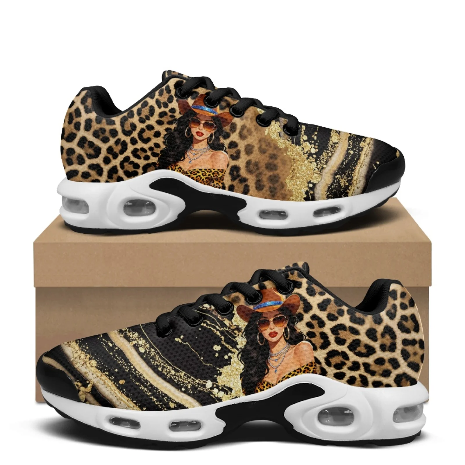 PENSTROLL Leopard Print Air Cushion Lace-up Sneakers Tennis Fashion Sneakers for Men Comfort Tennis Sneakers