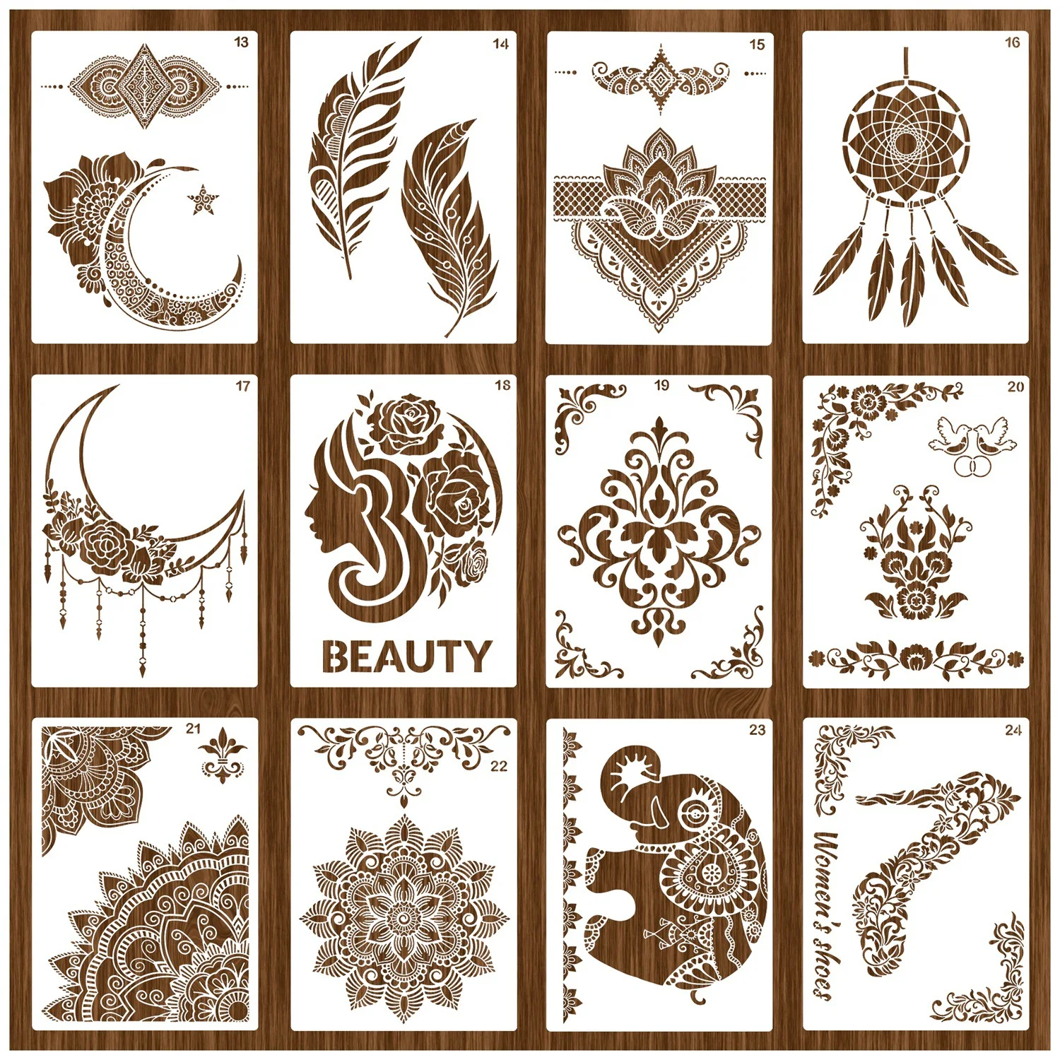 12pcs Mandala Floral Lotus DIY Layering Stencils Painting Scrapbook Coloring Embossing Album Decorative Template 29cmx21cm