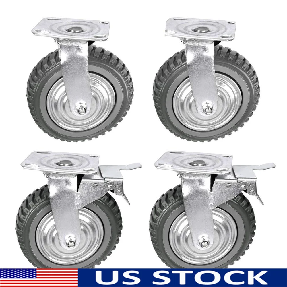 6 Inch Heavy Duty Metal Swivel Plate Caster Wheels Set of 4 Carts Workbenches Machinery 2 Swivel with Brake 2 Swivel Without