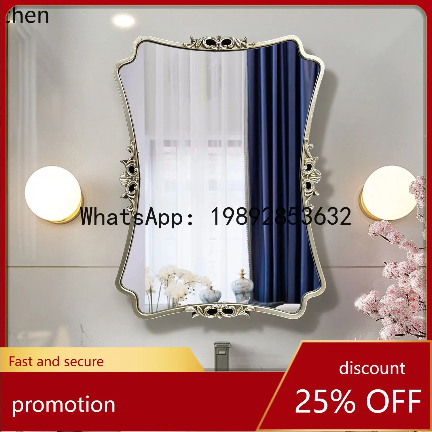 

YFY American Retro Bathroom Mirror Entryway Wall-Mounted French Style Bathroom Mirror Creative Bathroom Vanity Mirror