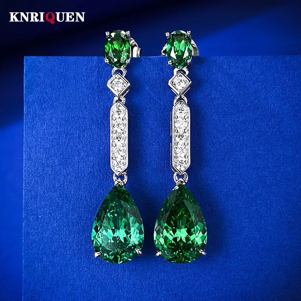 

Vintage 100% 925 Sterling Silver 8*12mm Created Emerald Lab Diamond Drop Earrings for Women Gemstone Wedding Fine Jewelry Gifts