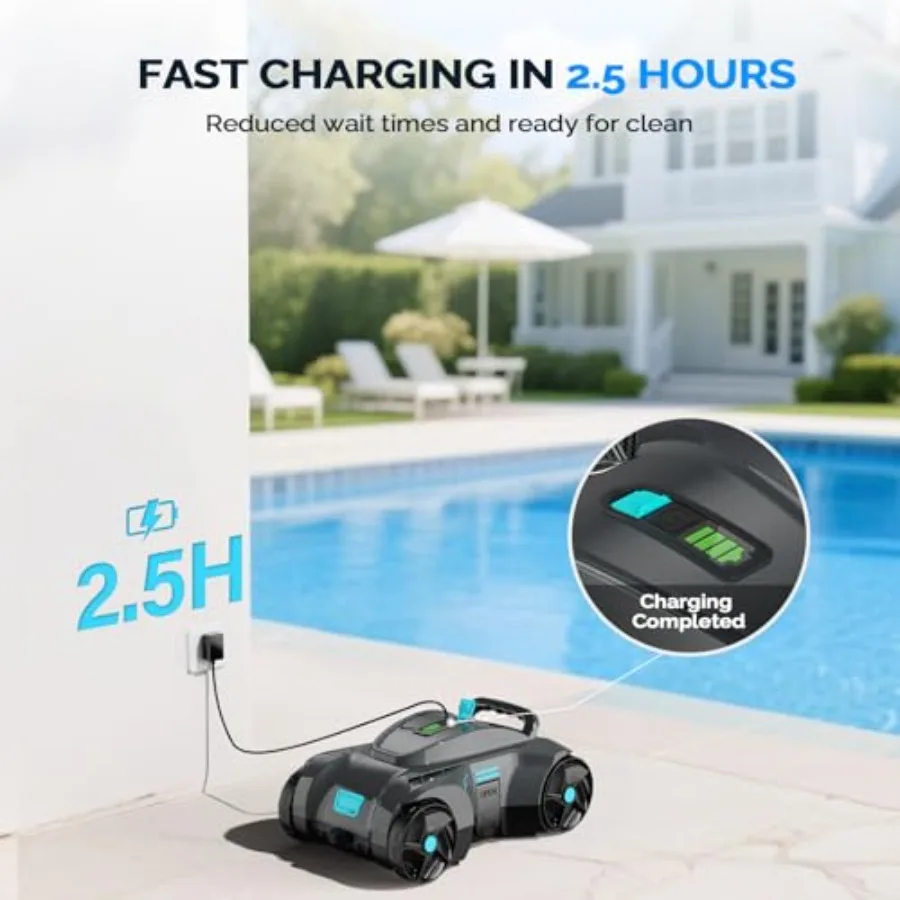 Robot pulitore per piscine senza fili Aspirapolvere automatico per piscine fuori terra e piscine interrate Efficie fino a 1076 piedi quadrati