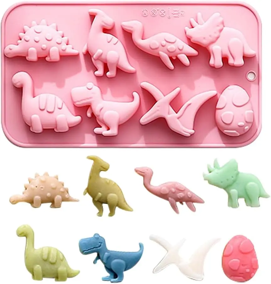 

Dinosaur Silicone Chocolate Mold Gummy Dinosaurs Candy Molds 8 Grids Stegosaurus Triceratops Jello Molds for Cake Decoration