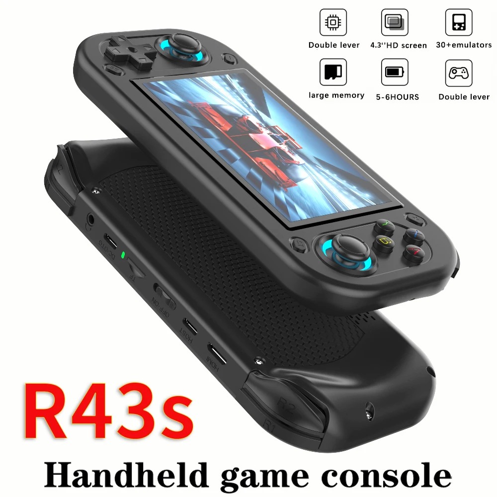 

R43S Retro Handheld Game Console Open-Source 480*272 4.3 Inch IPS Screen RK3128 20+ Emulators Pocket Video Player Boy's Gift