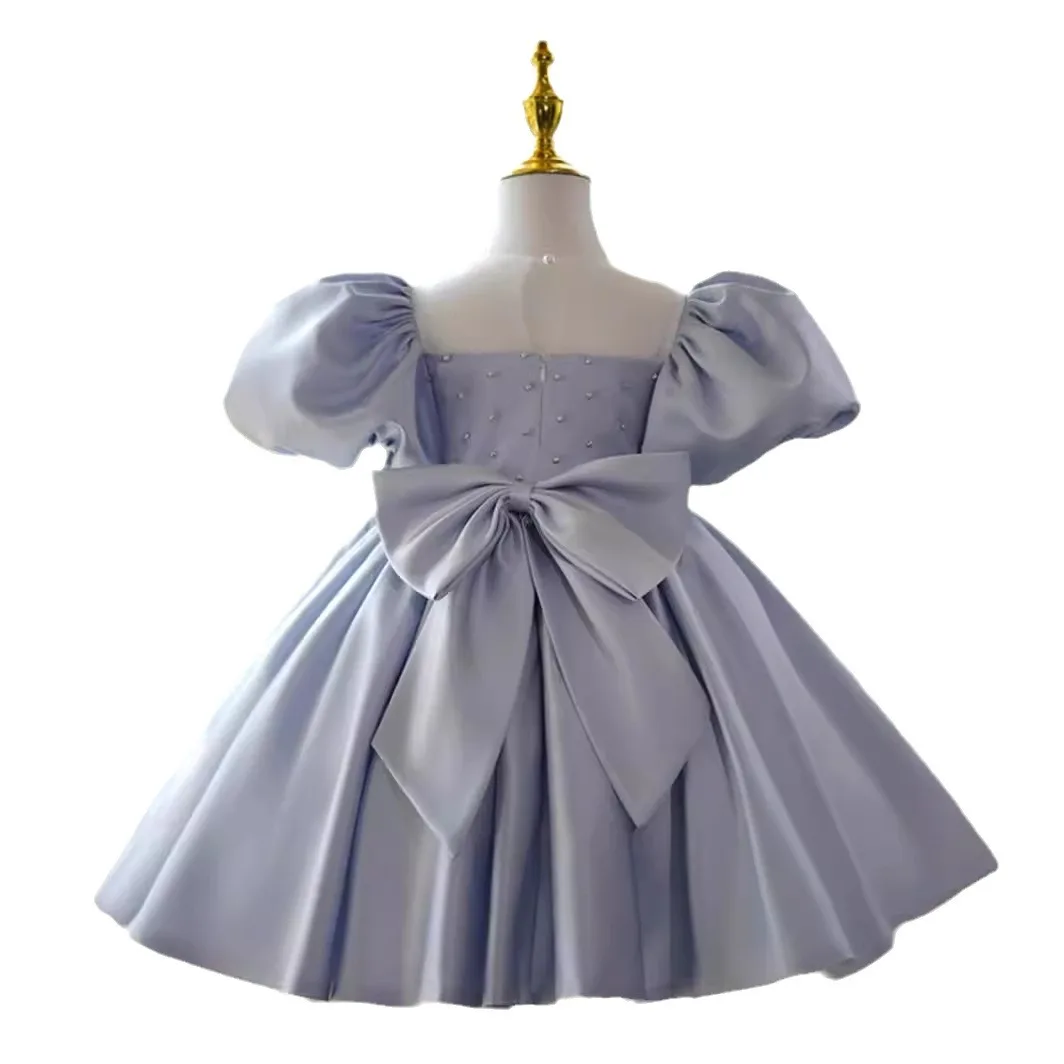 Baby Girls Big Bow Dresses for Girls 2024 Solid Toddler Girls Birthday Party Princess Dress Summer Elegant Kids Formal Prom Gown