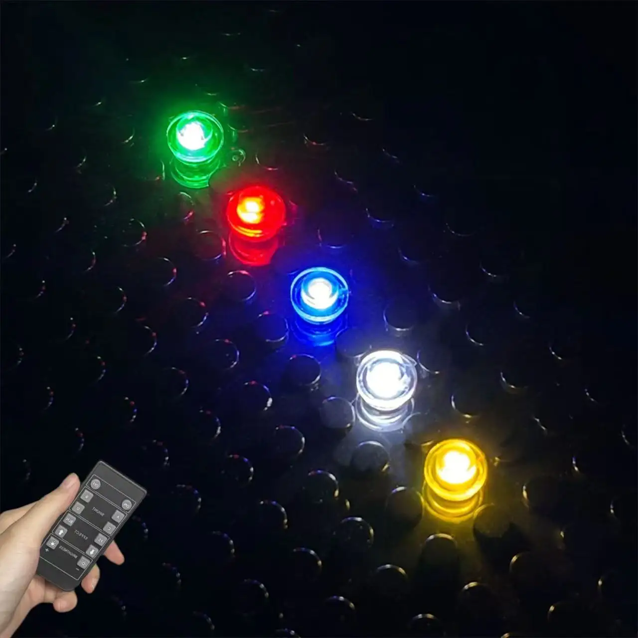 10pcs 1X1 Round light building Block lighting Kit, LED lighting bricks, DIY building block lighting （Remote control Version）