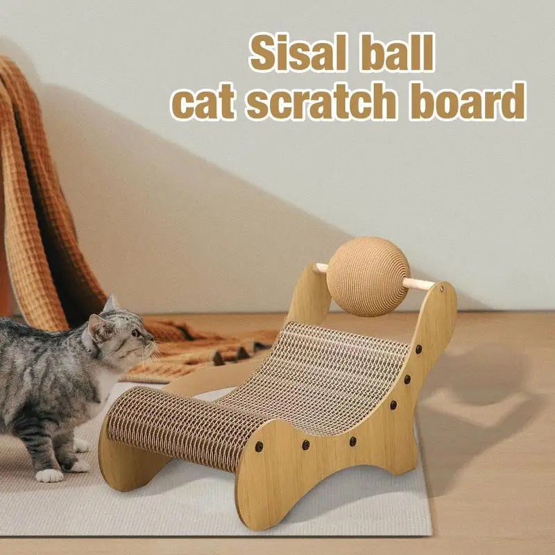 Cardboard Cat Scratcher 2 In 1 Curved Scratch Pad With Sisal Ball Reversible Corrugated Cardboard Cat Scratcher For Indoor Cats