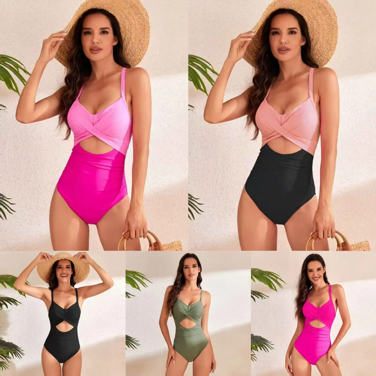 

Sexy Hollow One Piece Swimsuit Solid Color Women Swimwear Beach Pool Summer Fashion High Quality Adjustable Design Hot Selling