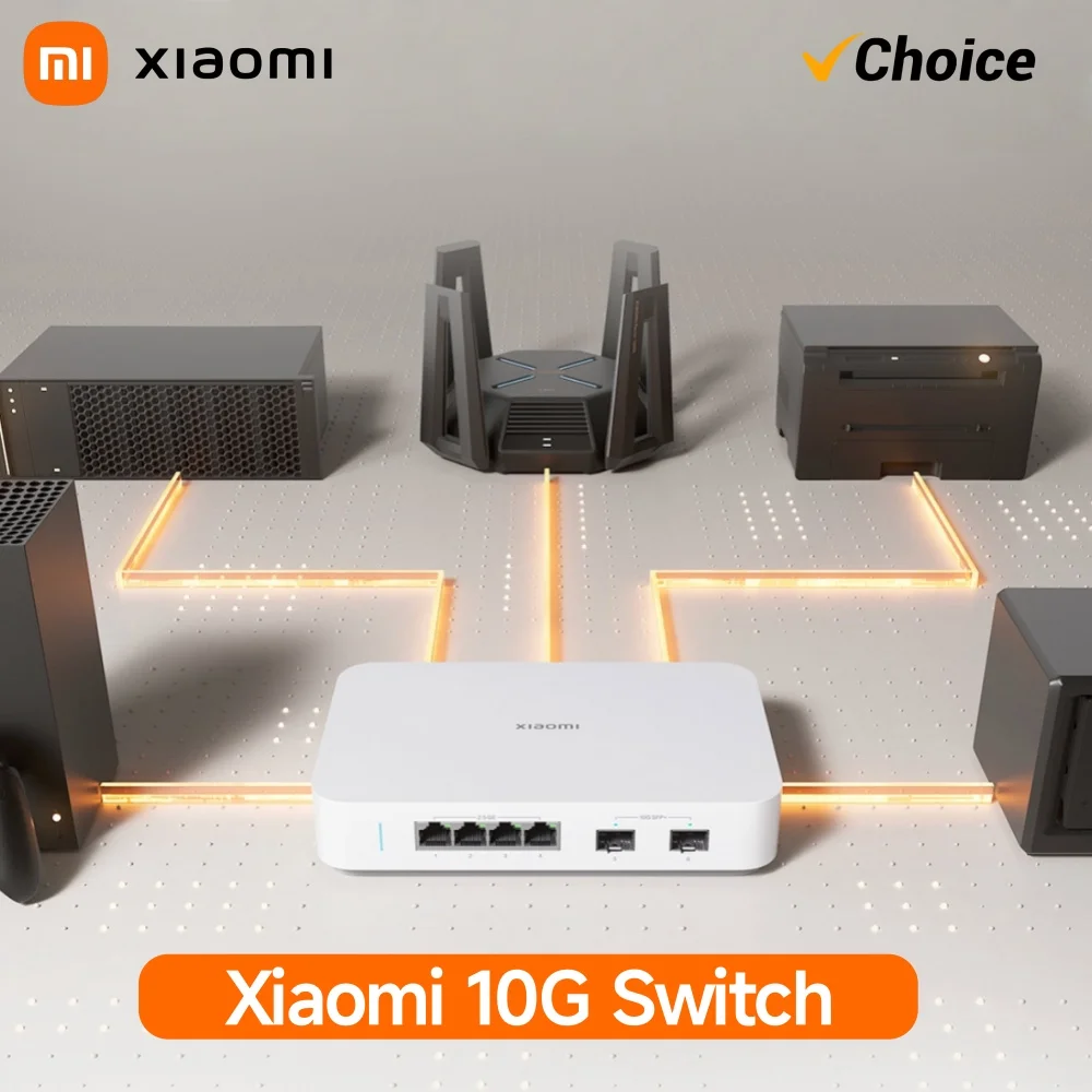 

Xiaomi 10G Ethernet Switch 4-Port 2.5G/10G Multi-Speed, 10000Mbps VLAN QoS Metal Housing, Plug and Play Desktop Network Switch