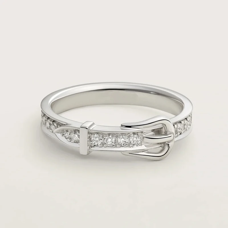 

New Luxury Brand Designer 925 Sterling Silver Ring High Quality Belt Buckle Cubic Zircon Crystal Fashion Party Women Jewelry
