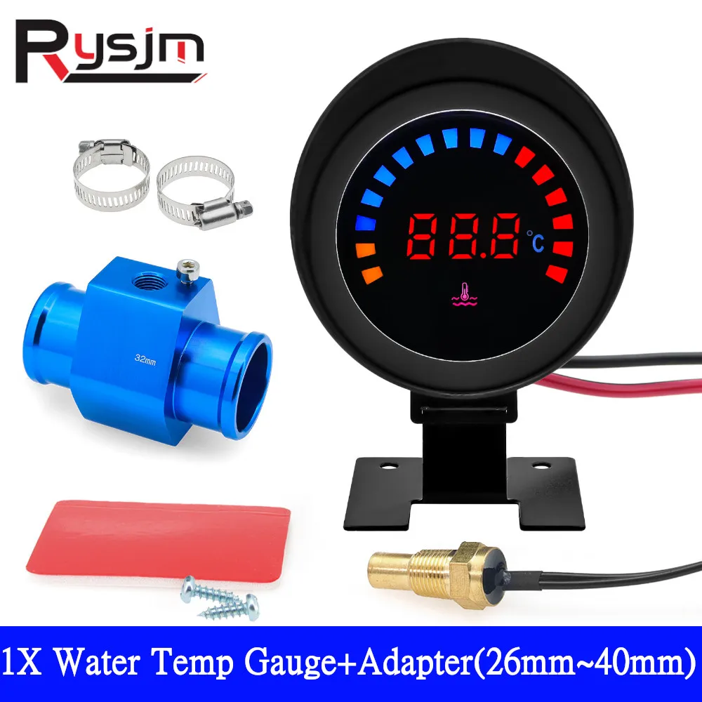 Medidor de temperatura da água personalizado com sensor de 10mm 26-40mm adaptador de medidor de temperatura da água radiador de tubo comum para caminhões de carro 12v/24v