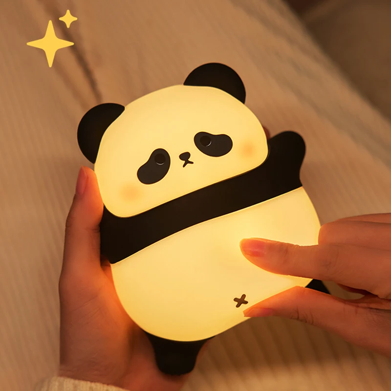 Lindo Panda luz de noche LED de silicona, lámpara de noche con temporizador táctil, carga USB, decoración de dormitorio, regalo de cumpleaños para