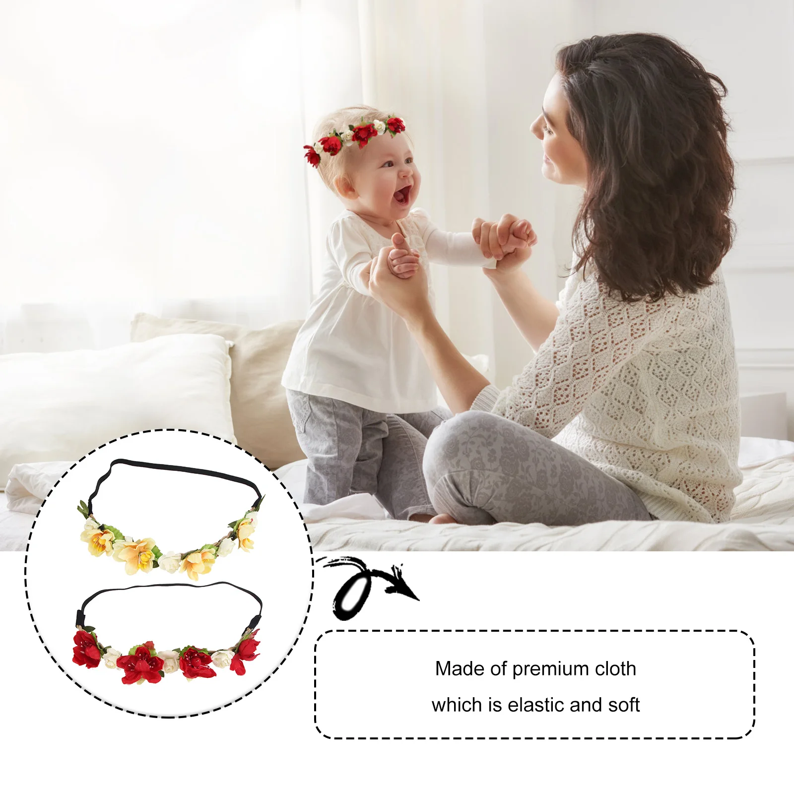 

2pcs Baby Floral Elastic Headband Simulation Headwrap Headdress Stretch Adjustable Fabric Hairband For Kids Party