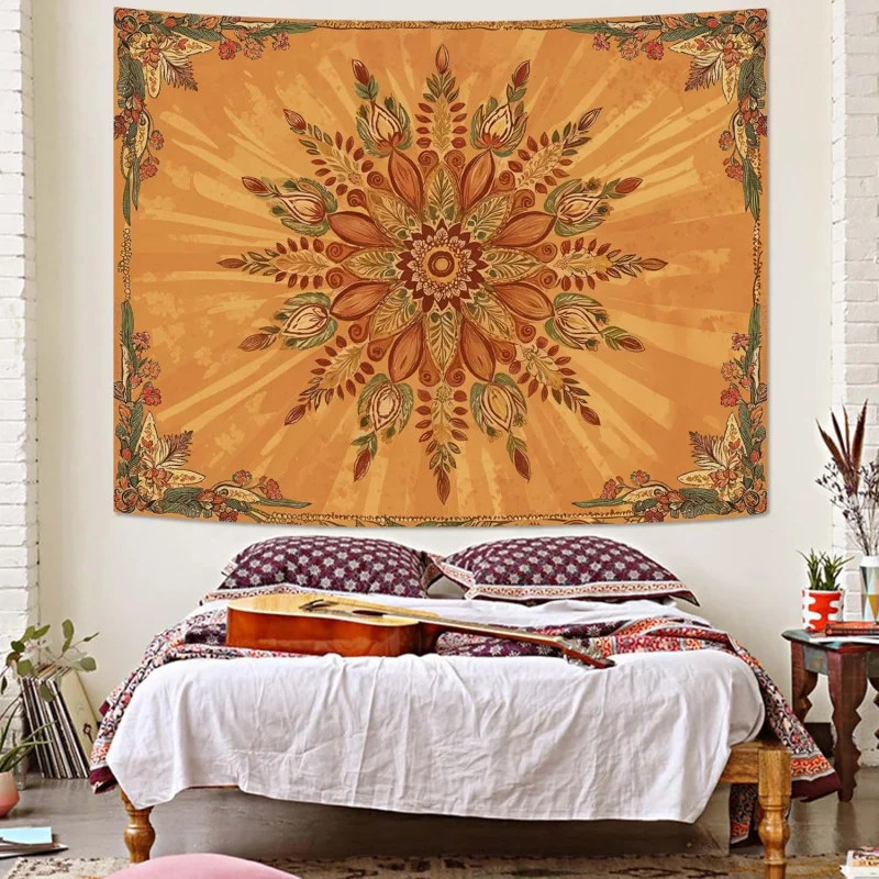 VIKAMA Retro Bohemian Floral Tapestry, Vintage Print Wall Ha