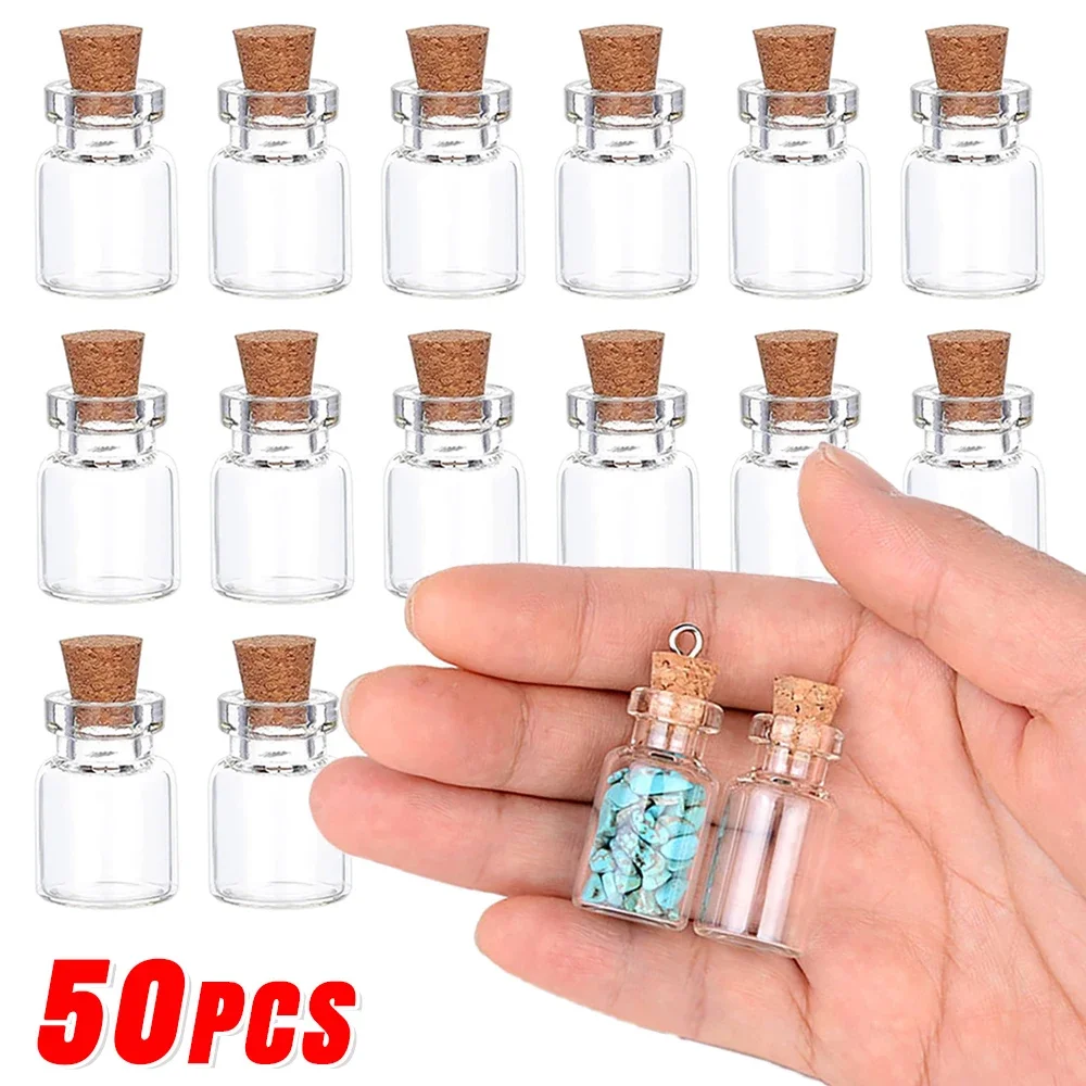 Mini botellas de vidrio transparente con corcho para mensajes, botellas vacías para deseos, suministros de decoración para fiestas de cumpleaños, bodas y Navidad, 50 o 10 piezas