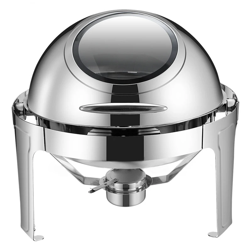 Luxury Large Stainless Steel Chafing Dish Gold 6.5L Big Roll Top Round Catering Chafing Dish Food Warmer