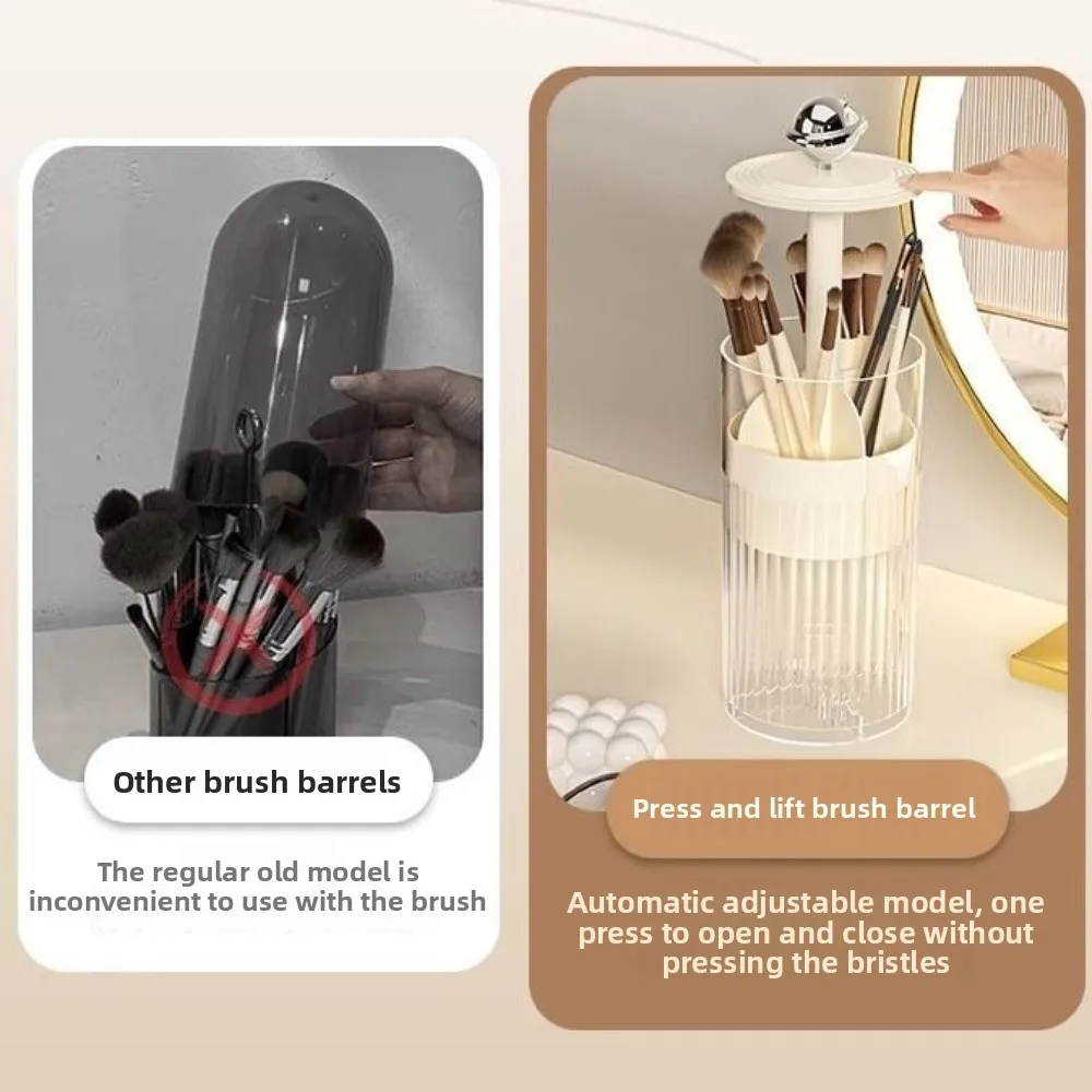 Automatic Lifting Makeup Brush Holder Dustproof Plastic Lipsticks Storage Rack Multi-functional with Lid Cosmetic Storage Box