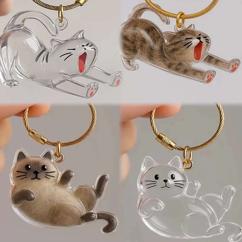 

Cute Cat Hair Storage Pendant Keychain Bag Pendant Couple Car Key Chains Jewelry Souvenir Collection Gift Decoration Accessories