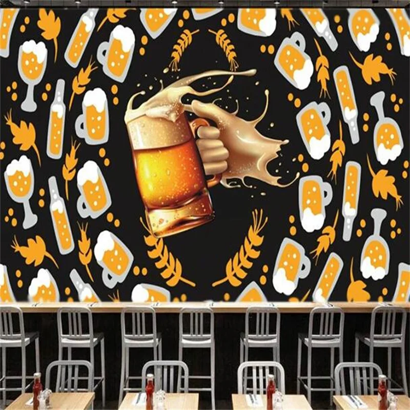 Custom Beer Pattern Theme Wallpaper for Restaurant Pub Bar Industrial Decoration Self-adhesive Mural Wall Paper 3D