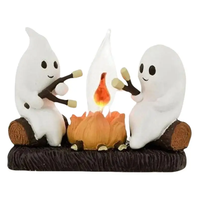 Ghosts Campfire Desk Lamp USB Nightstand Lamp LED Night Light Bedside Lamp For Bedroom Study Halloween Decor