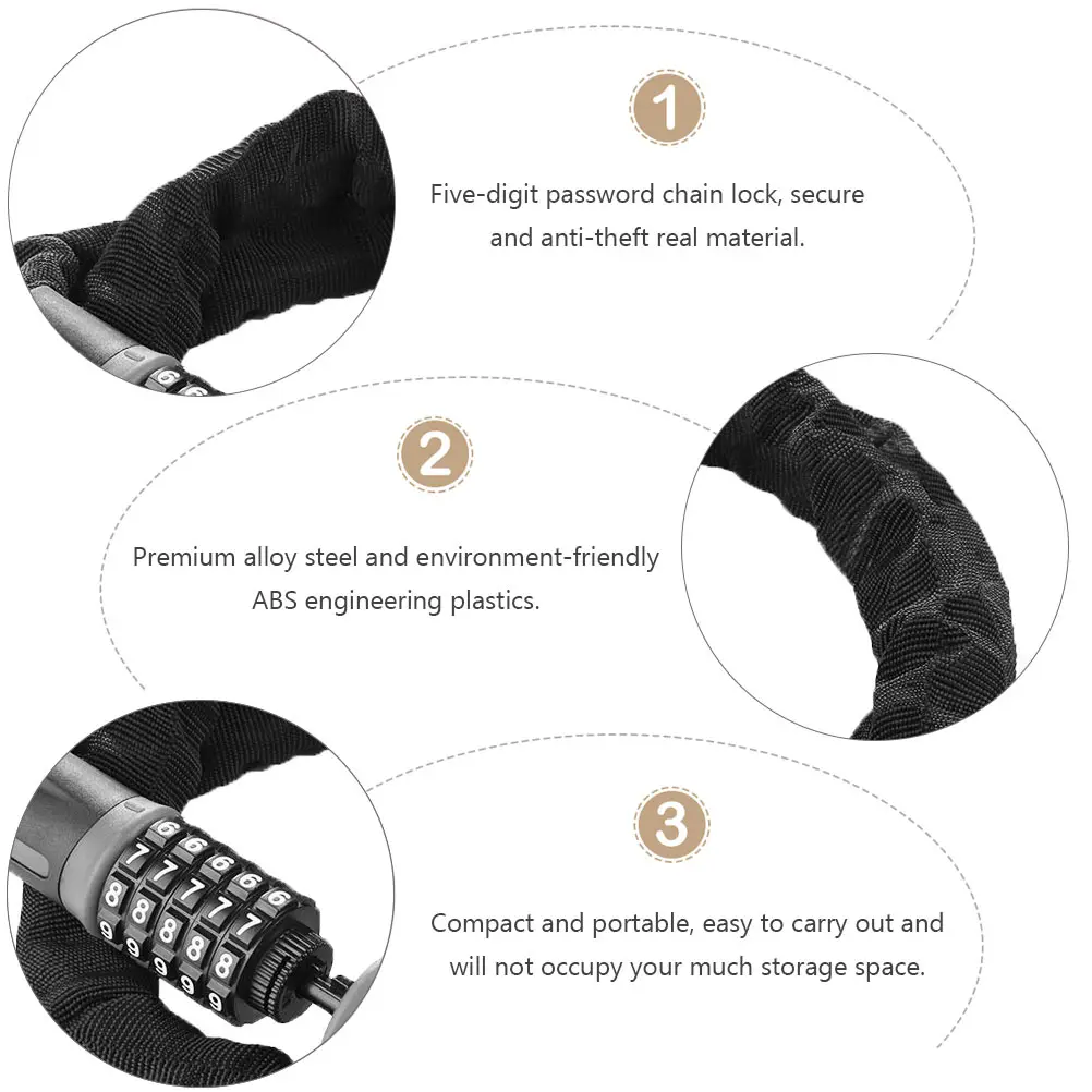 

Bicycle Chain Lock 5 Password Anti Theft Bike Code Lock for Mountain Bicycles Motorbike Security Protective Coating