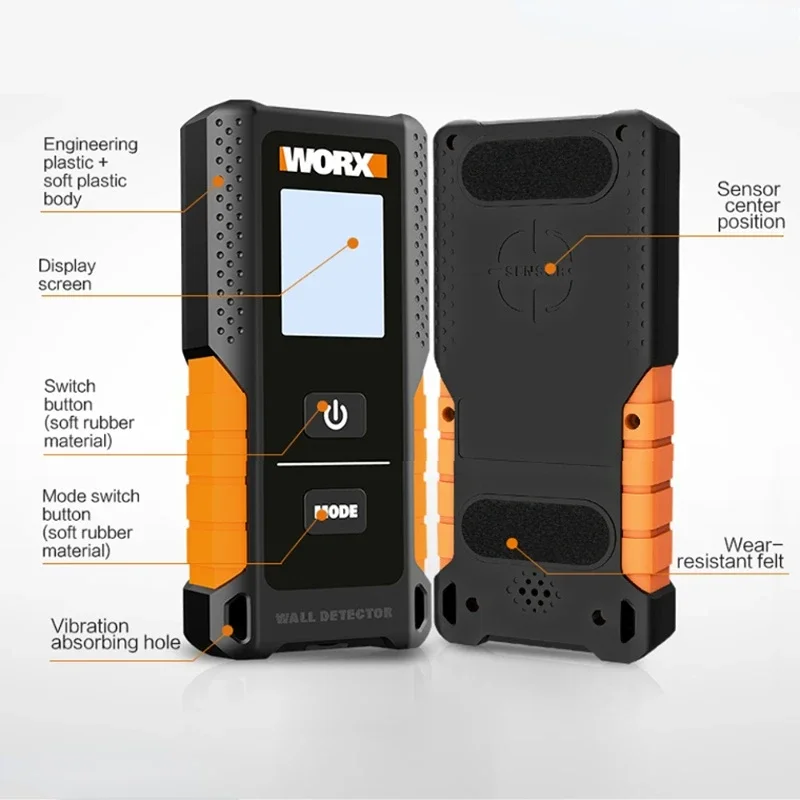 Worx Metal Stud Finder WX085 3 in 1 Multifunctional Wall Detector Metal Wood & Amp AC Wire Finding Digital Display USB Detectors