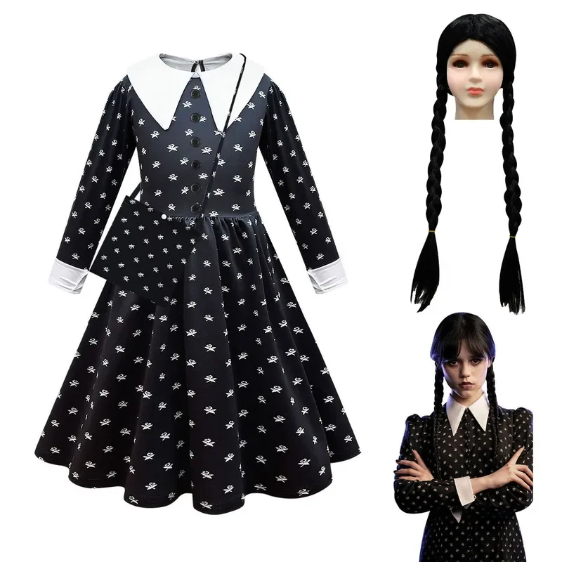 Nowa gotycka sukienka dla dzieci kawaii Morticia lolita sukienka z długim rękawem księżniczka Halloween prezent urodzinowy dla dziewczynek