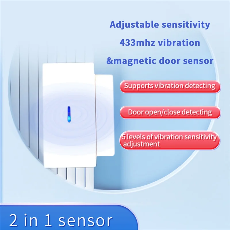 M16K-Vibration+ Magnetic Door Sensor, 5-Level Sensitivity Adjustment Window Glass Break Detector, Requires Alarm Host Operate