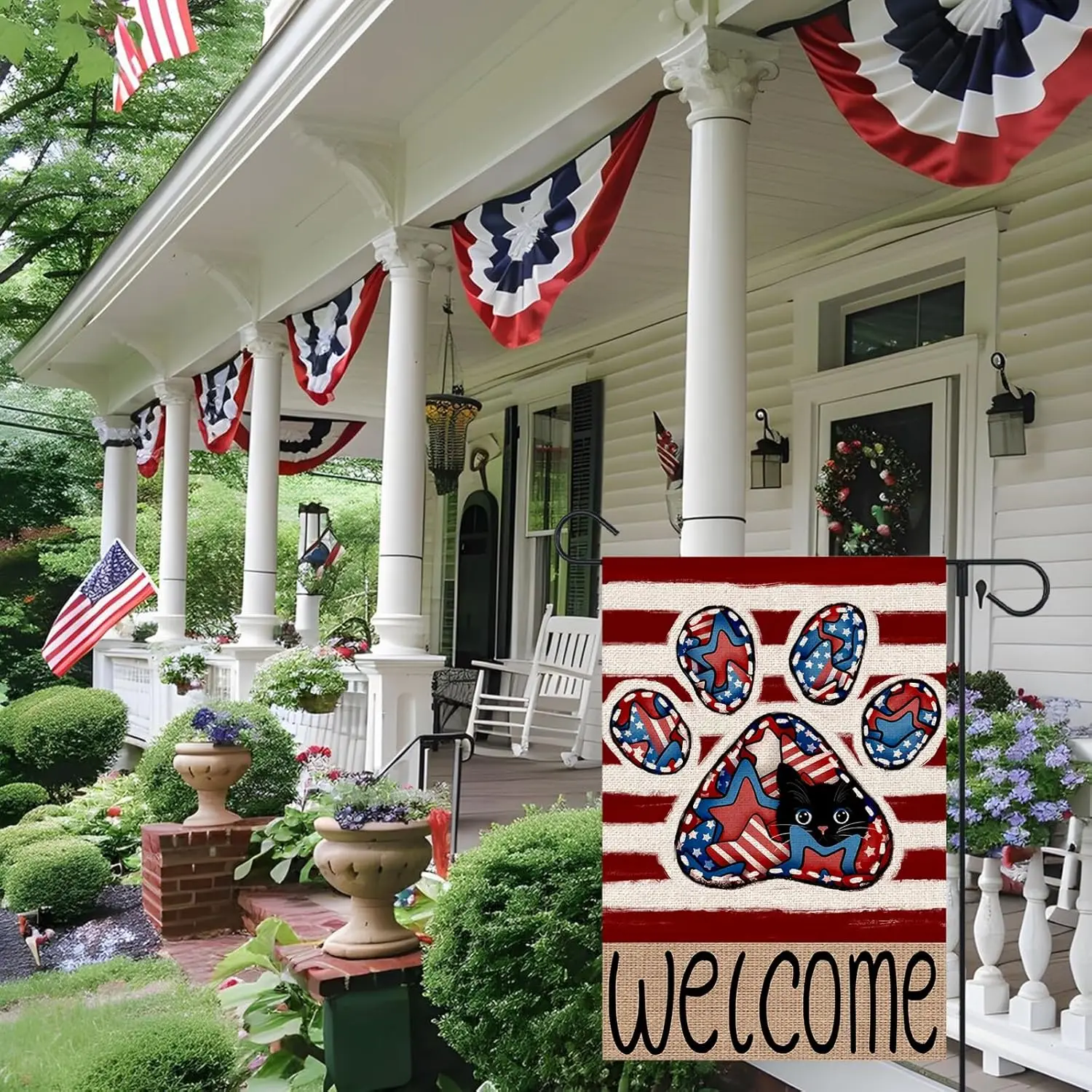 Patriotic 4th of July Cat Paw Print Garden Flag 12x18 Inch Double Sided Outside America Stars and Stripes Welcome Independen UUN