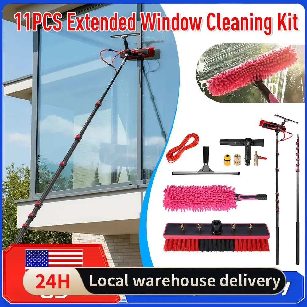 

Набор для чистки солнечных панелей из 11 предметов: регулируемая телескопическая щетка с подачей воды, скребок для стекол, штанга для мытья окон и солнечных панелей