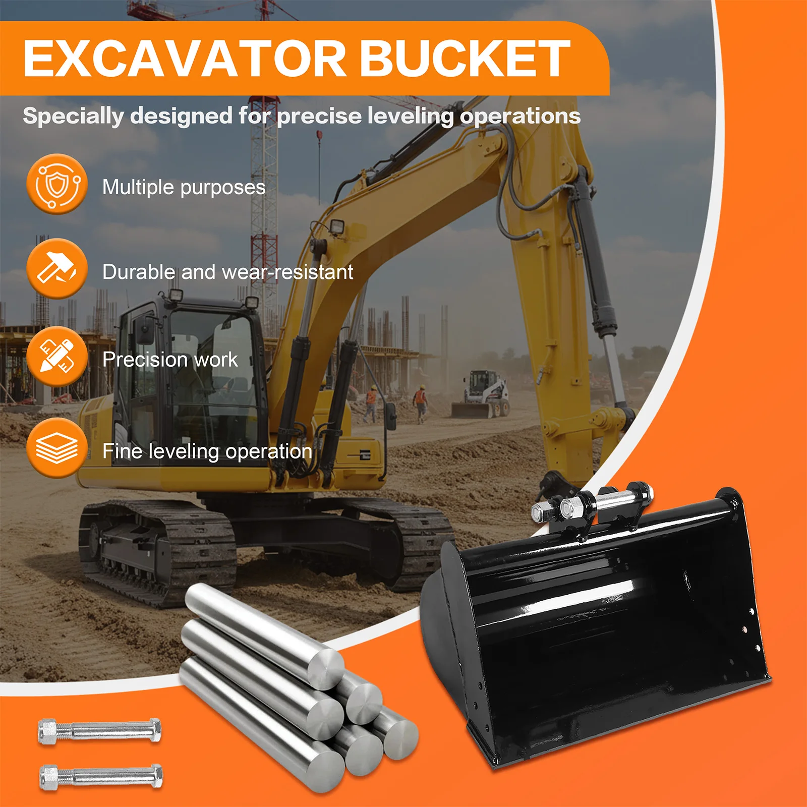 

Excavator Grading Attachment Plain Mud Bucket Flat No Teeth for Small Mini Excavators Backhoe with Pins Construction Equipment ﻿