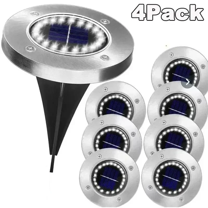 4 Pcs 8LED Solar Power Disk Light Outdoor Garden Solar Underground Light Deck Light Spotlight Buried Solar Led Lamp