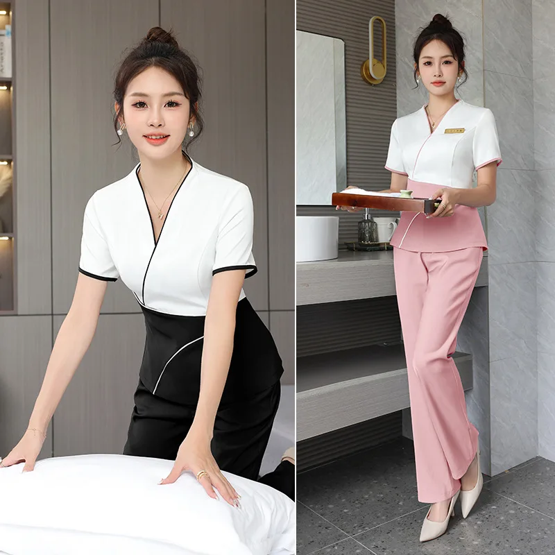 

Spa Massage Work Clothes Hotel Front Desk Beauty Salon Nail Technician Uniform Slim Pants Suit Professional Esthetician Overalls