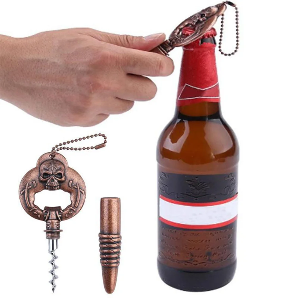 

Retro Brass Bottle Opener Wine Opener Skull Embossed Zinc Alloy Classic Corkscrew Home Bar Decor Corkscrew