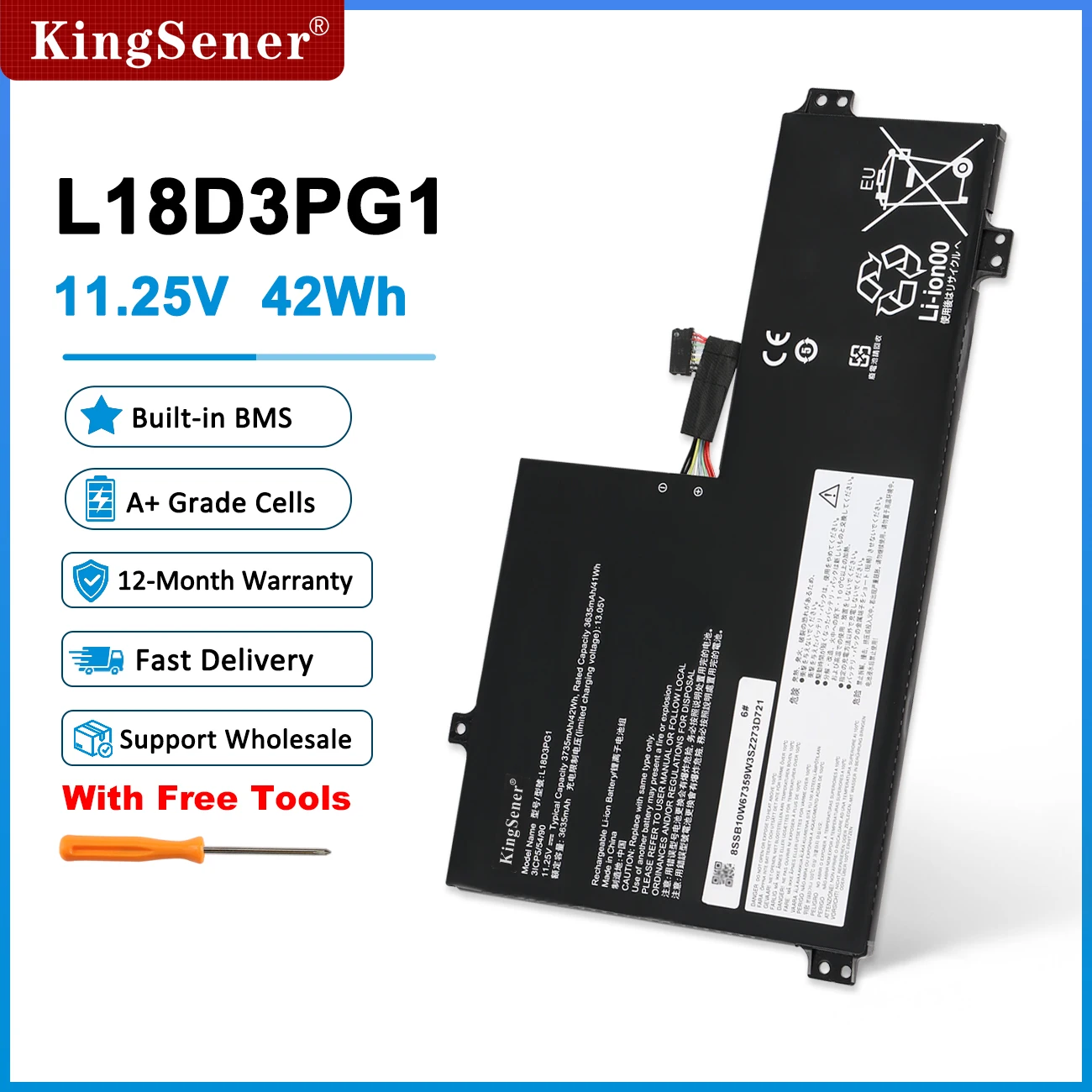 KingSener L18D3PG1 L17M3PB0 Laptop Battery For Lenovo 100E 500E Chromebook 1st Gen/100E 300E 500E Chromebook 2nd Gen/100E 300E