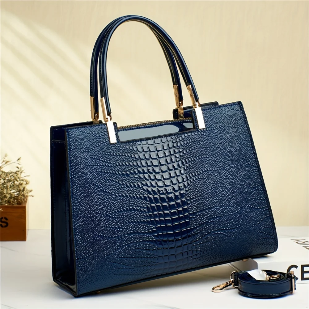 

Crocodile Pattern Shoulder Bag - Zipper Crossbody for Work & Portability