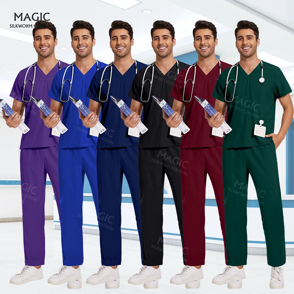 

Wholesale Scrub Set Hospital Operating Room Uniform Medical Scrub Set Doctor Nurse Uniform Dental Surgery Suits Pet Vet Workwear