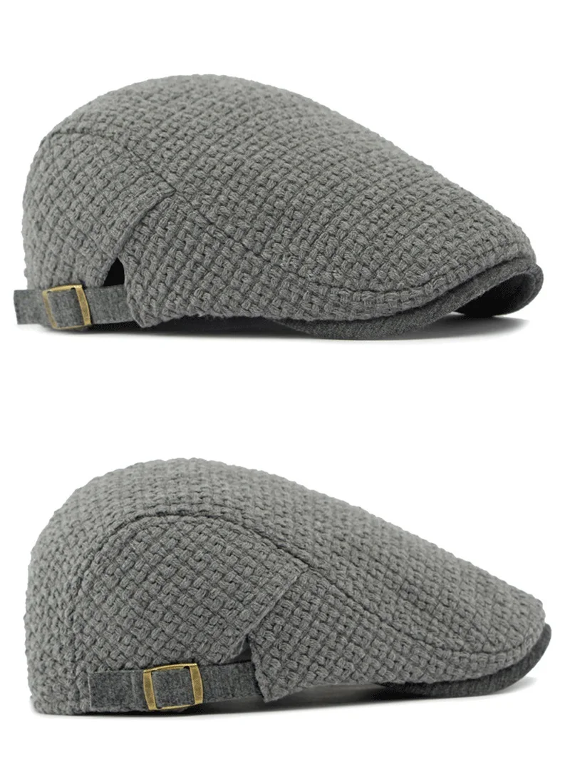 Autumn Flat Peaked Cap For Men Solid Knit Beret Hat Women Retro Newsboy Ivy Herringbone Beret Cabbie Forward Hat Adjustable