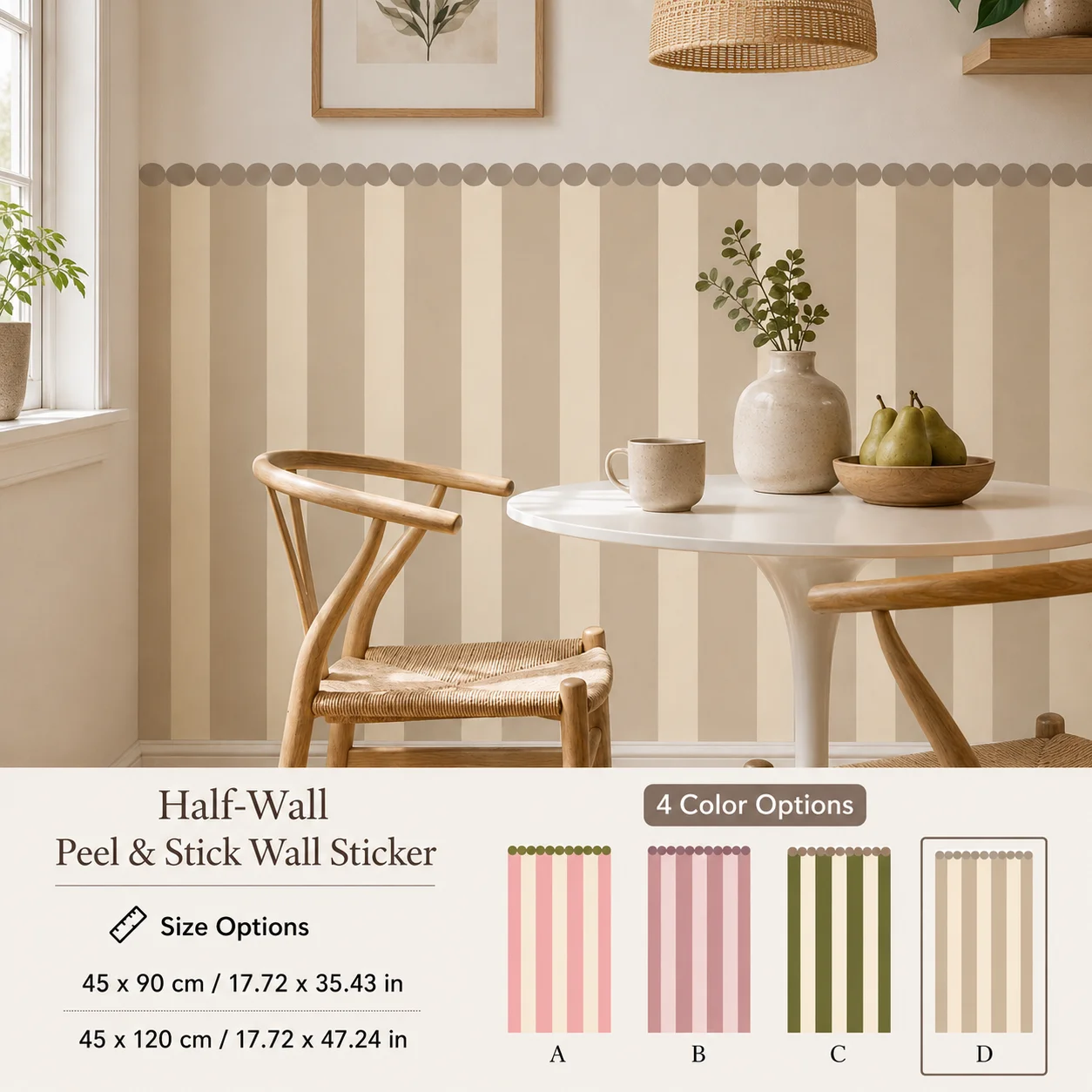 Striped Peel and Stick Wall Sticker, Half Wall Self Adhesive Wallpaper, 17.72x35.43/47.24in, Interior Wall Upgrade