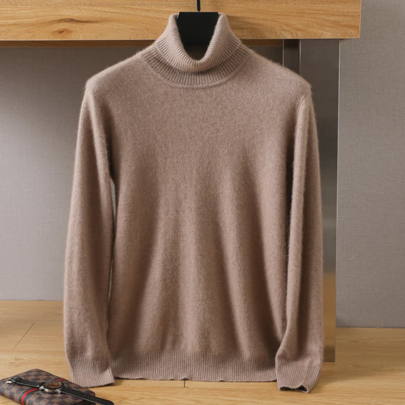 Men\'s Turtleneck 100% Mink Cashmere Sweater Men 2023 Autumn and Winter Large Size Loose Knitted Sweater Keep Warm Top Men Jumper