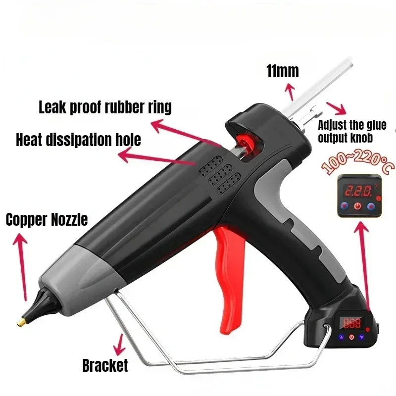 11mm Black Hot Glue Gun Temperature Control 800W Adjustable Glue Output Industrial Hot Silicone Gun US Plug EU Plug DIY Craft