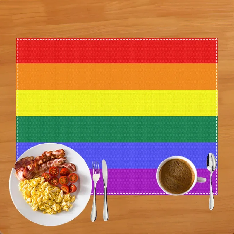 Fashion Love Wins Print Table Mats for Dining Table LGBT Pride Linen Placemat Lgbtq Cup Coaster Kitchen Decor Dish Non-slip Pads