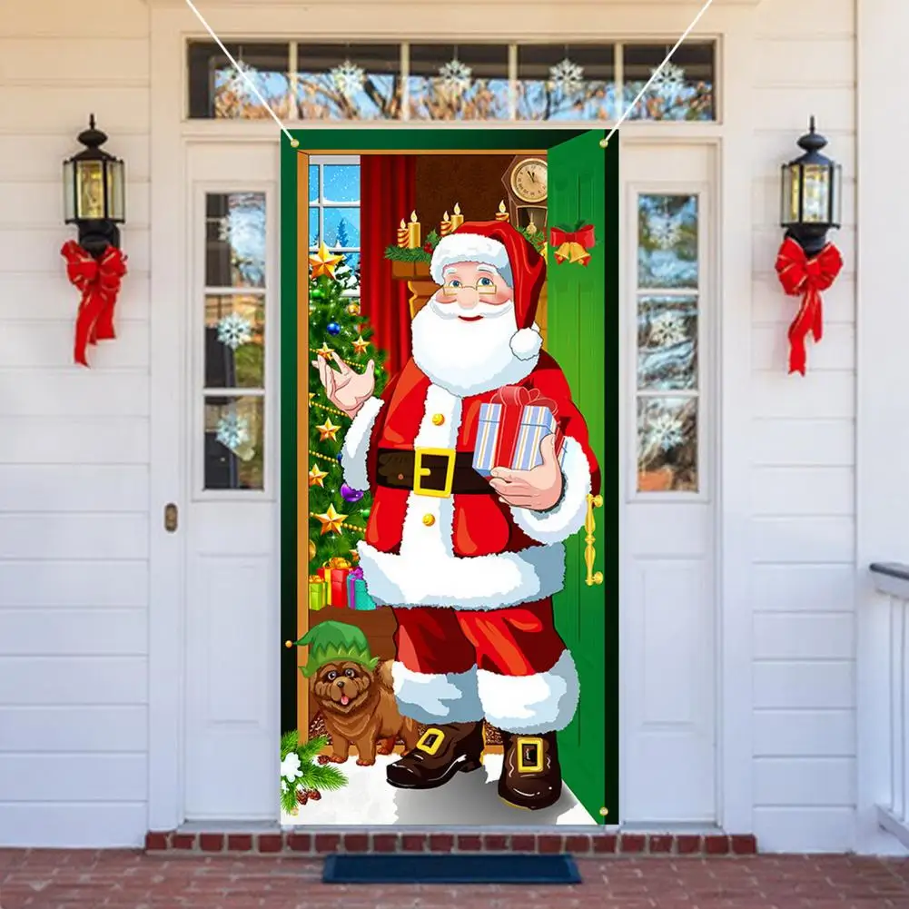 Christmas Door Christmas Door Cover Dog Xmas Tree Gift Decor Outdoor Photo Door Curtain Creative Christmas Hanging Cloth Blanket