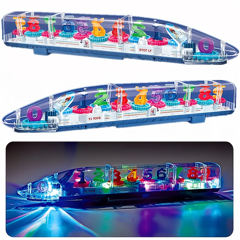 

Creativity Light Up Transparent Sensory Car Toy for Kids, Bump and Go Toy Car with Colorful Moving Gears, Music